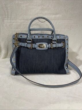 Michael Kors Denim Satchel with Light Blue Leather Trim